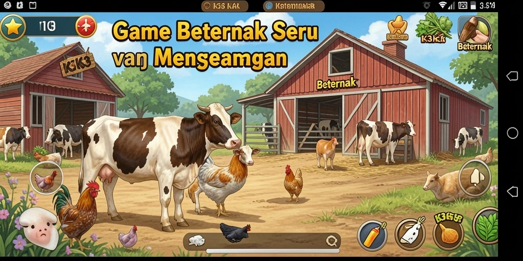 Tampilan antarmuka peternakan K3K3 yang menarik dan interaktif.