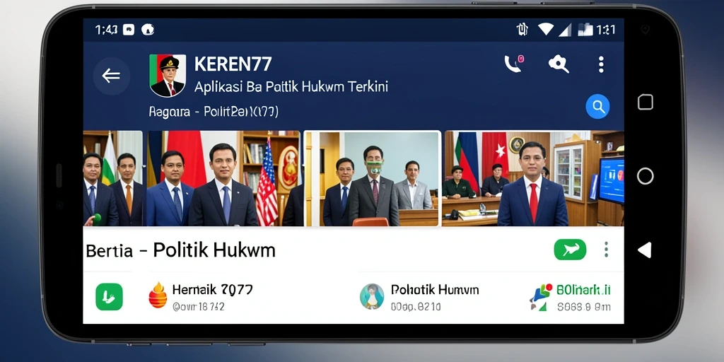 Screenshot antarmuka utama aplikasi KEREN77 yang menampilkan berita Politik Hukum.