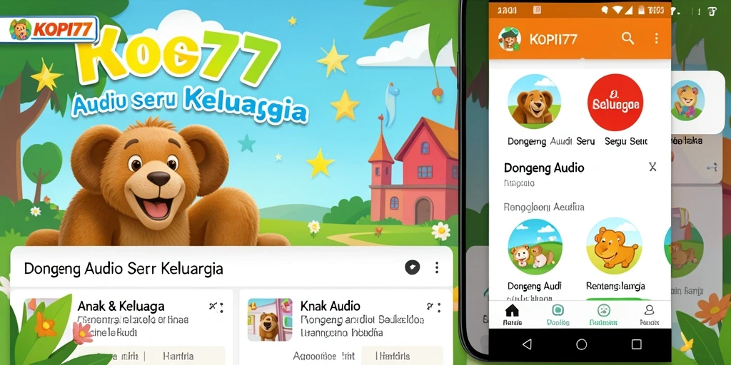 Antarmuka aplikasi KOPI77 yang menarik dan mudah digunakan untuk mendengarkan dongeng audio.