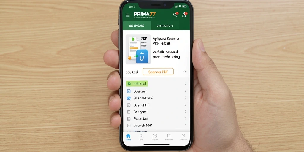 Antarmuka intuitif aplikasi PRIMA77 untuk pemindaian PDF.