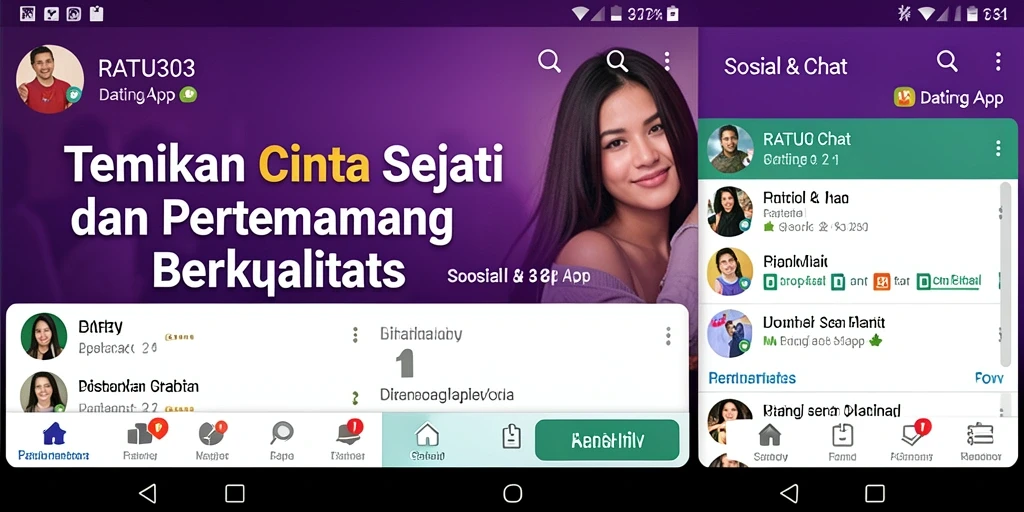 Antarmuka RATU303 yang modern dan intuitif untuk pengguna Dating App.