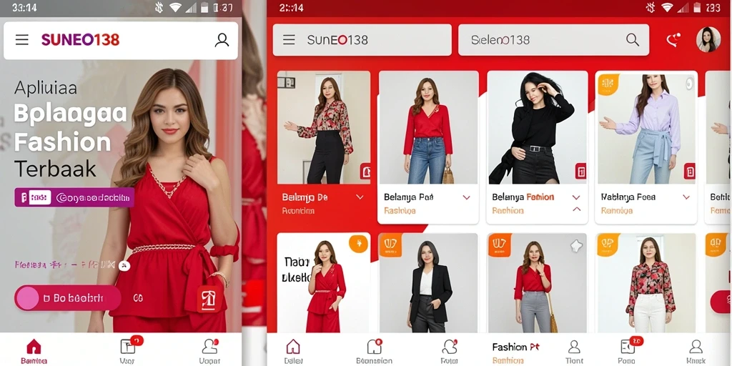 Antarmuka aplikasi Fashion SUNEO138 yang user-friendly dan menarik.