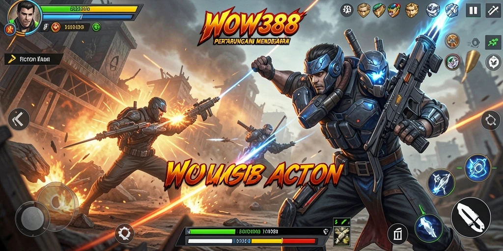 Screenshot WOW388 menampilkan karakter beraksi di arena pertarungan.